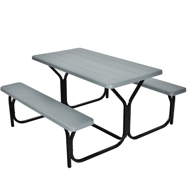 Costway Picnic Table Bench Set Outdoor Camping Backyard Garden Patio Party All Weather Gray green