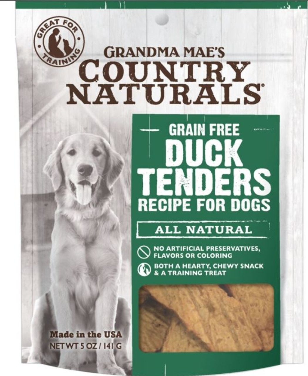 Grandma Mae's Country Naturals Grain Free Duck Tenders Dog Treats， 5oz. Bag