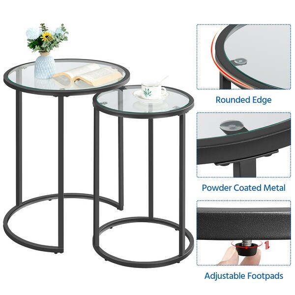 Yaheetech Round Nesting End Table Set with Glass Top for Small Space