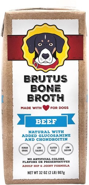 Brutus Broth Bone Broth Beef Flavor Hip and Joint Human-Grade Dog Food Topper， 32-oz box