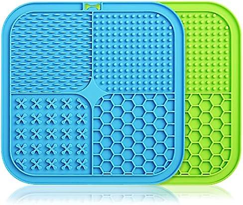 Lick Mat for Dogs 2 Packs - Slow Feeder Dog Licking Mat with Suction （Green+Blue）