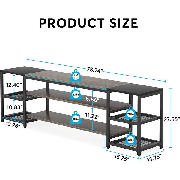 78 Inch TV Stand， Industrial 3-Tier Extra Large TV Console Table