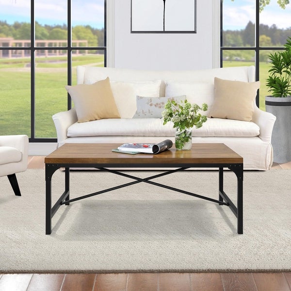 Farmhouse Rectangle Living Room Wood Coffee Table Sofa Cocktail Table - 42'' x 22'' x 17''