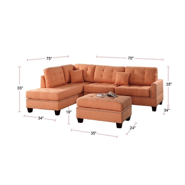 3 Piece Linen-Like Fabric Sectional Sofa Set