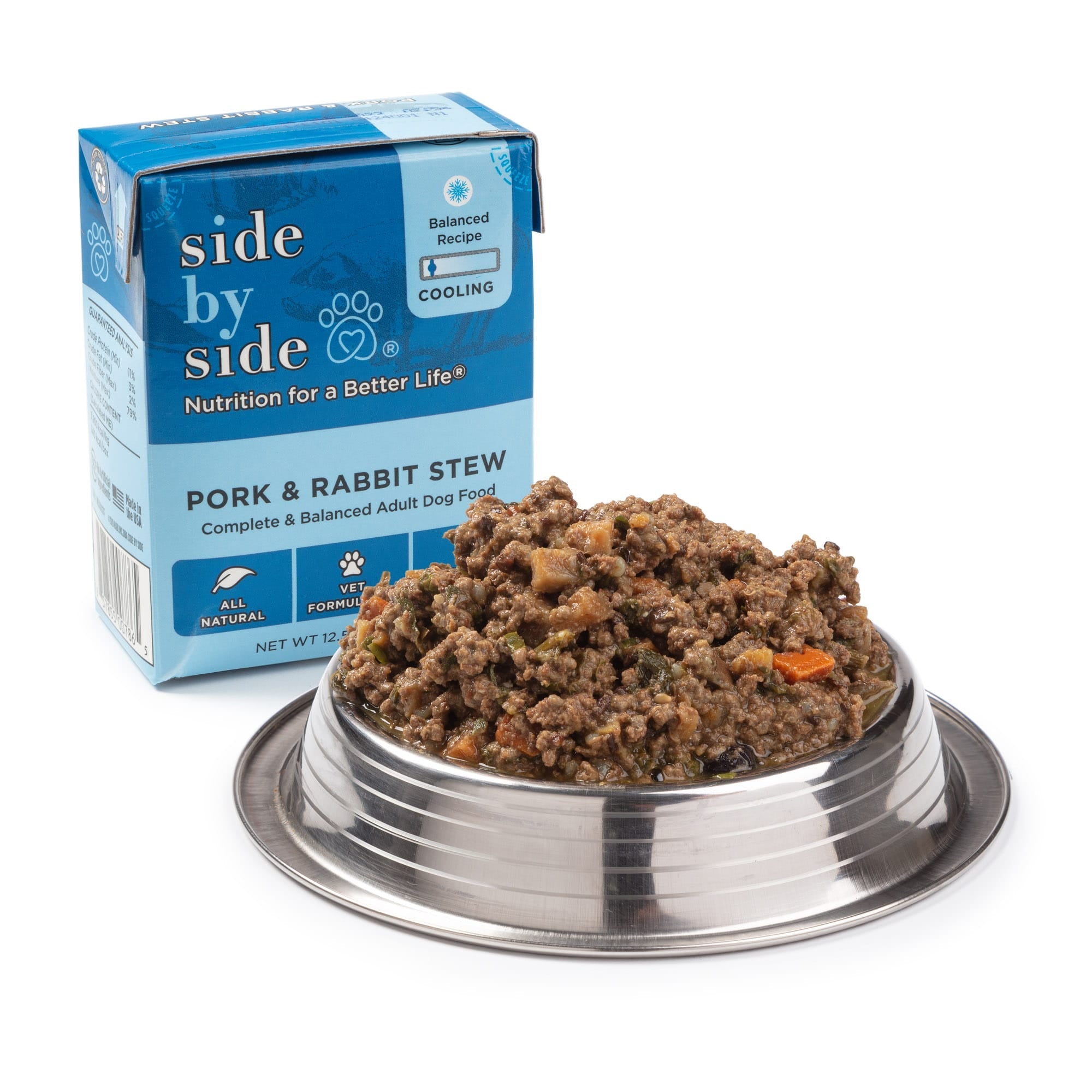 Side By Side Cooling Pork and Rabbit Hearty Tetra Stews For Dog