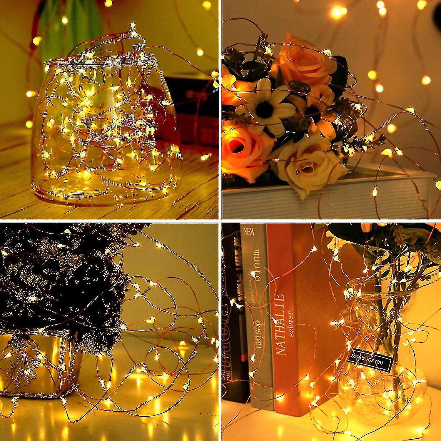 16.4/32.8ft Copper Wire String Lights Battery Operated， Outdoor 50/100led Fairy Lights， 8 Modes Wate