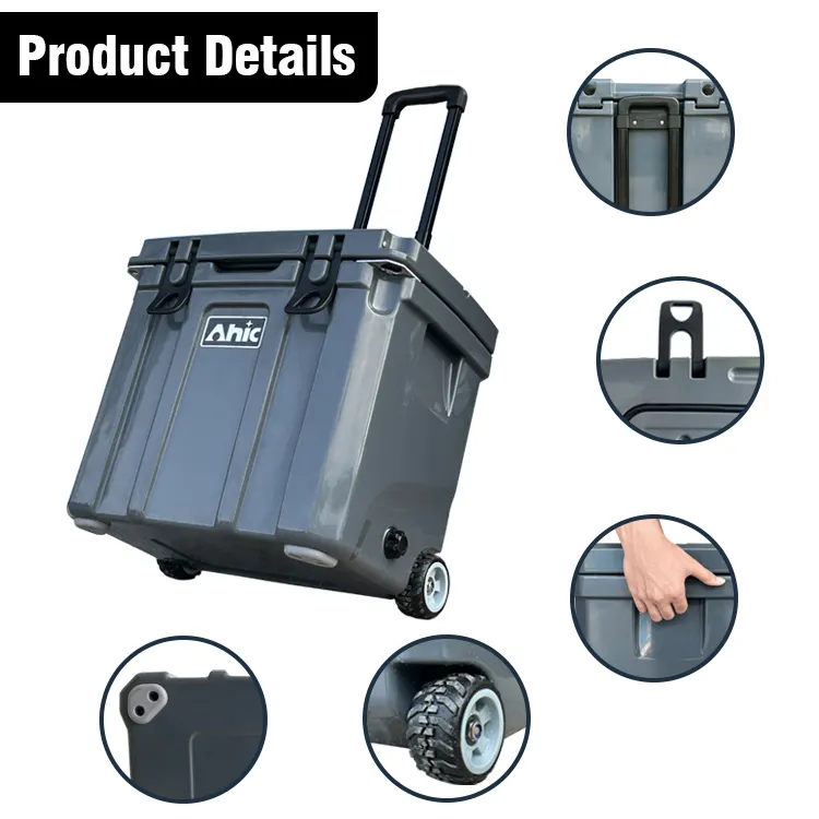 Trolley Frozen Plastic Cooling Box Outdoor Wine Camping Insulated Wheeled Cooler Box