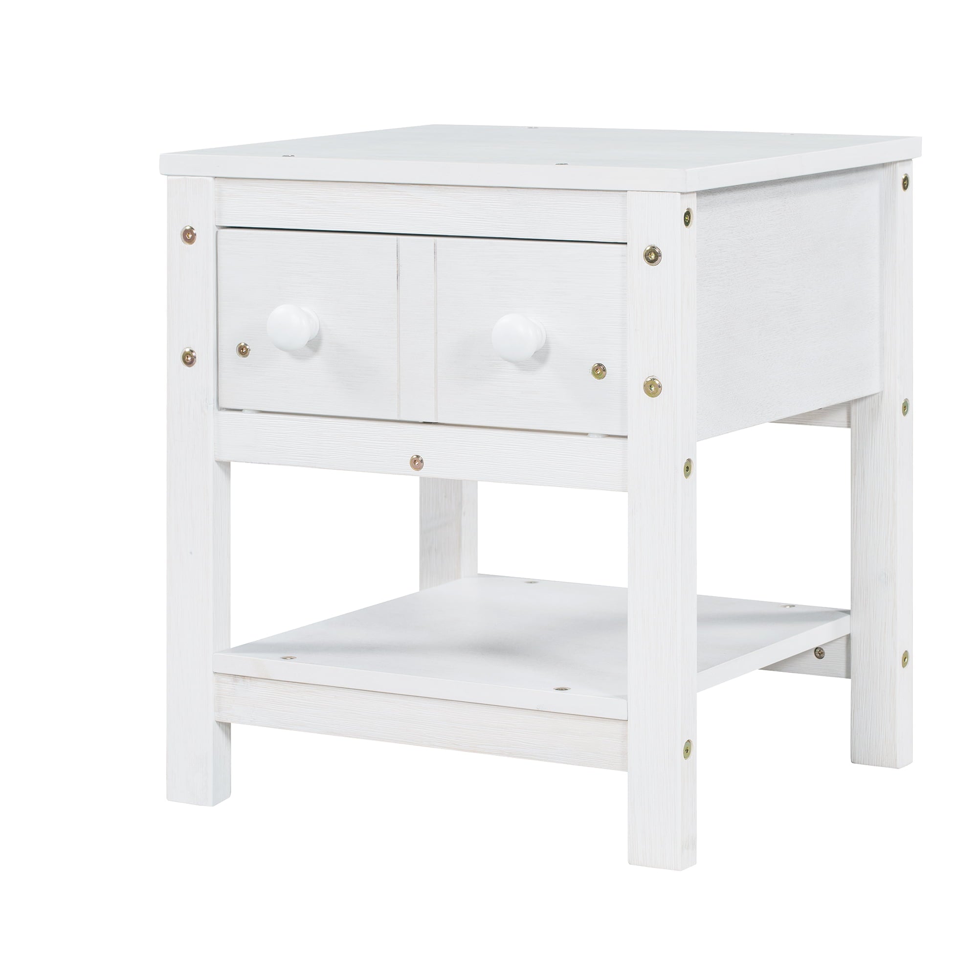 Wooden Nightstand with Drawer and Open Shelf, Set of 2 Farmhouse Nightstands Bed Side Table for Bedroom, Living Room Sofa End Side Table, Bedroom Accent Furniture, Brushed White