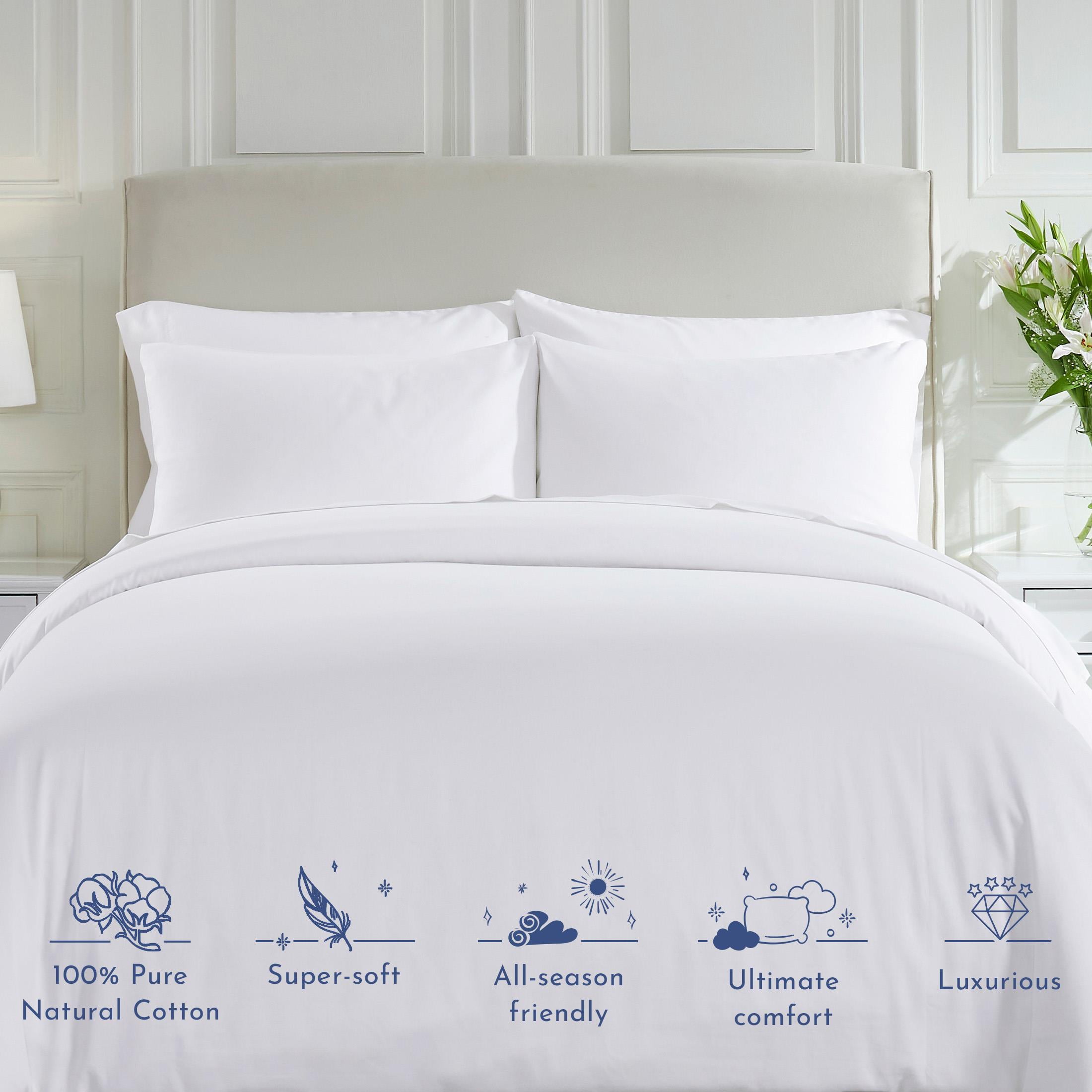 100% Real Cotton Duvet Cover - Premium 400 Thread Count， Comforter Cover， Smooth Sateen Weave， Button Closure and Corner Ties (1 Piece， Bright White， Full / Queen)