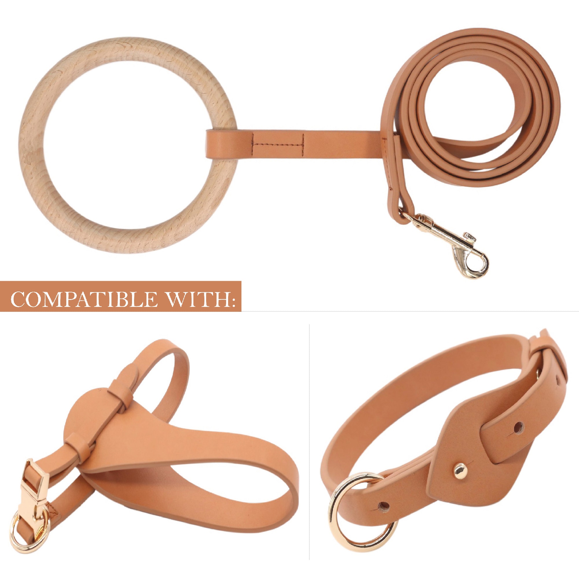 Pet Life Brown Ever-Craft Boutique Series Beechwood and Leather Designer Dog Leash， 4 ft.