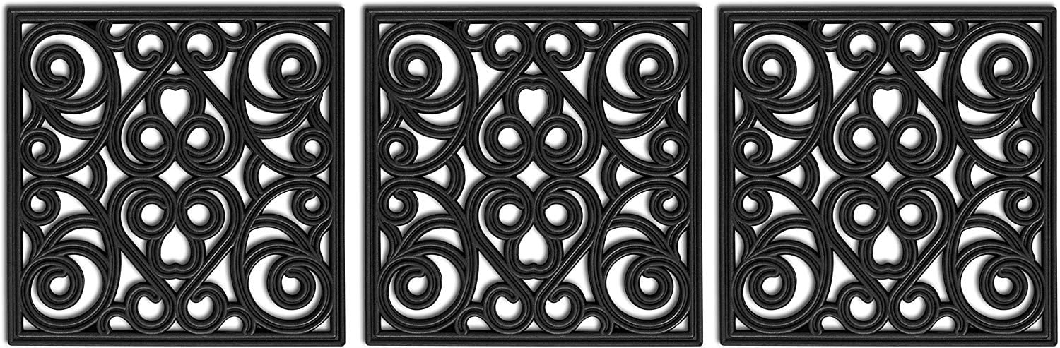 BirdRock Home Rubber Stepping Stone Tiles - 12 x 12" - Set of 3 - Black