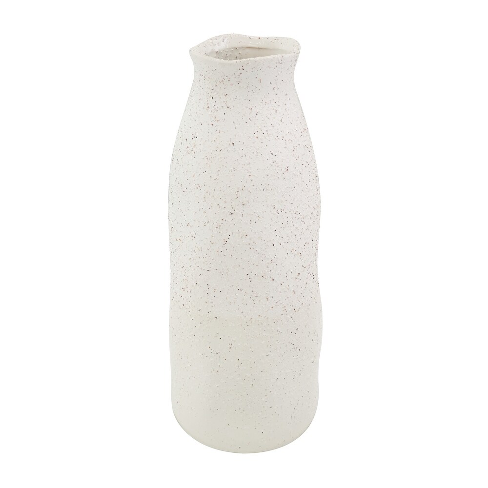 Cream Ceramic Abstract Wavy Vase with Textured Speckled Detailing