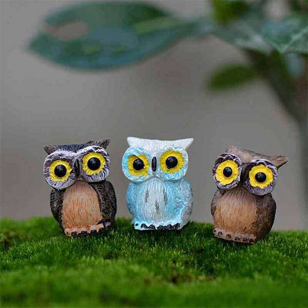 Baby Owls plastic miniature garden toys - 3 pieces