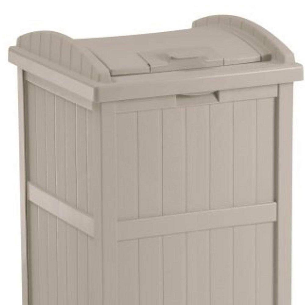 33 Gal. Taupe Resin Outdoor Hideaway Patio Trash Can With Lid TG10056