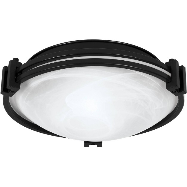 Wide Black 2 light Marbleized White Glass Bowl Shade For Bedroom Kitchen