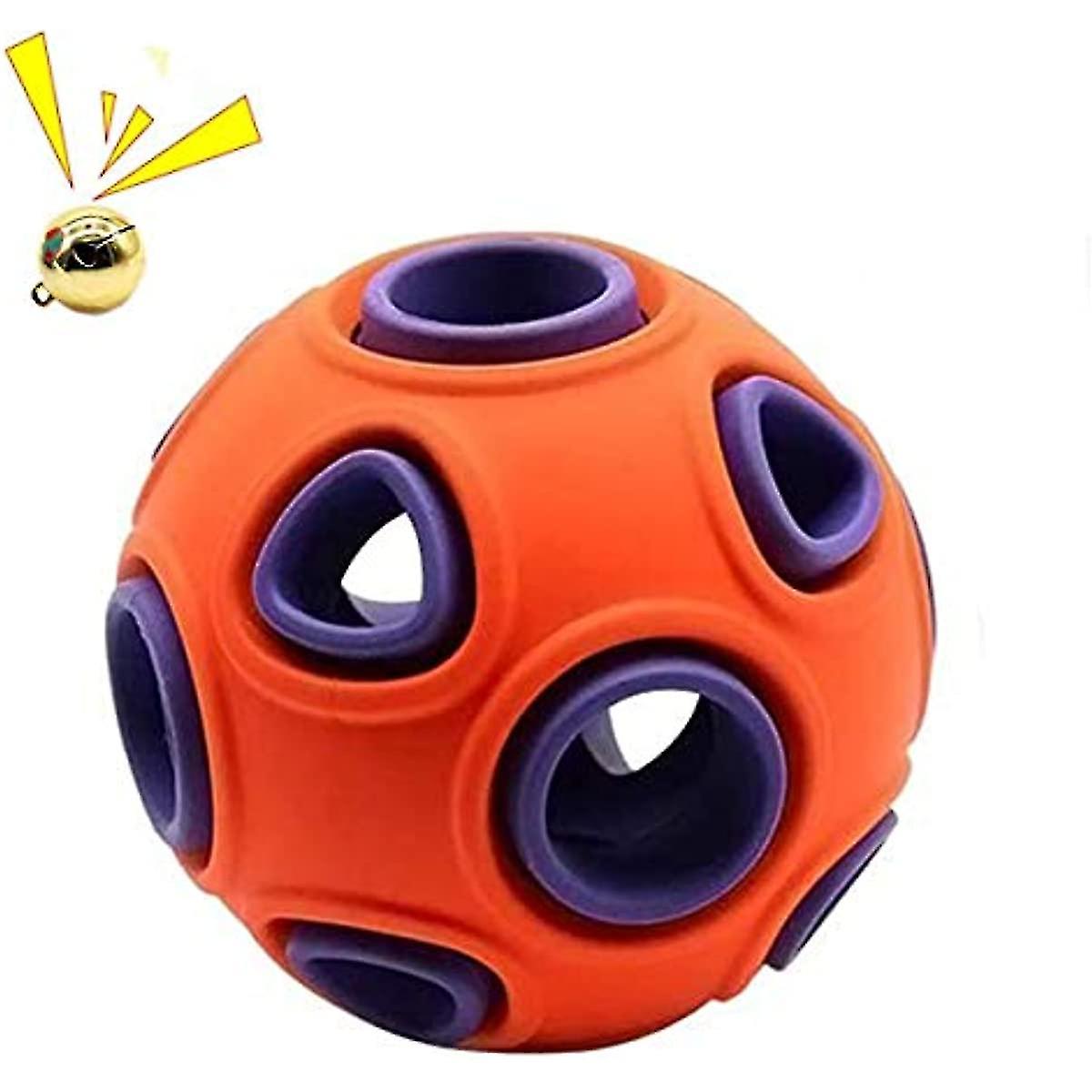 Bduk Dog Ball Interactive Dog Toy With Small Bell Durable Rubber Ball Iq Treat Ball Puzzle Toy Bounce Wobble Wag Ball Double Layer Structure Food Disp