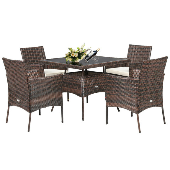 Costway 75483129 5 Pieces Patio Rattan Dining Furn...