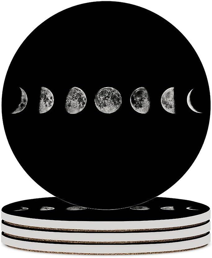 6pcs Round Moon Phases Ceramic Coasters With Cork-backed For Coffee Drink Cup Mat Absorbent Stone Coasters