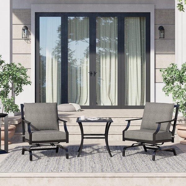 3Pieces Steel Patio Conversation Set with Gray Cushions and Coffee Table