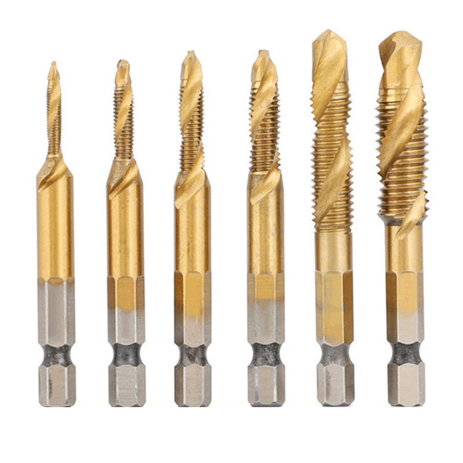 Hexagonal Shank Drilling And Tapping One Compound Wire Tapping Tap Drill Bits High Speed Steel Multifunctional One Compound Tap 6-piece Set 4341 Tap S