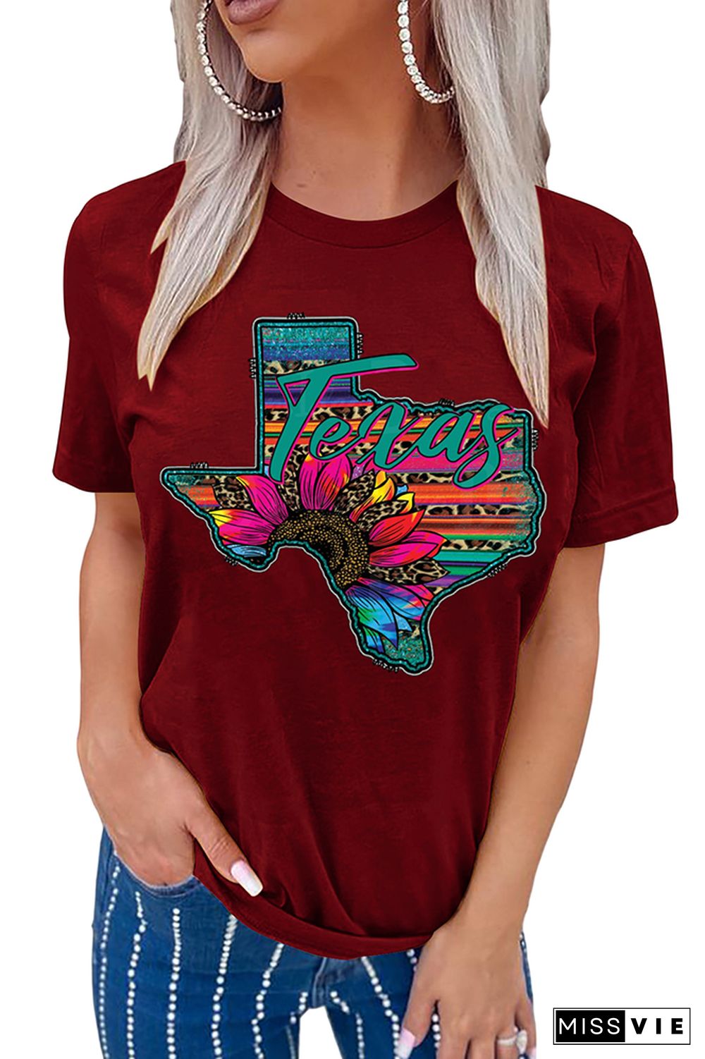 Texas Map Print Graphic Tees for Women Wholesale Short Sleeve T shirts Top