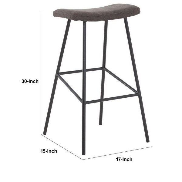 Cid 30 Inch Modern Bar Stool with Footrest， Metal Legs， Fabric， Black - 15L x 17W x 30H Inches