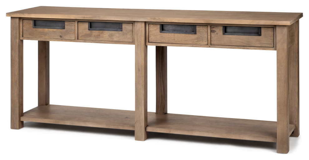 Harrelson III Medium Brown Solid Wood 4 Drawer Console Table   Transitional   Console Tables   by HedgeApple  Houzz