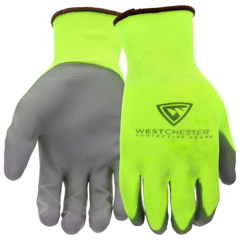 West Chester Protective Gear Touch Screen Hi-Vis Yellow PU Palm Coated Nylon Gloves (3-Pack) HVY37165-L3P