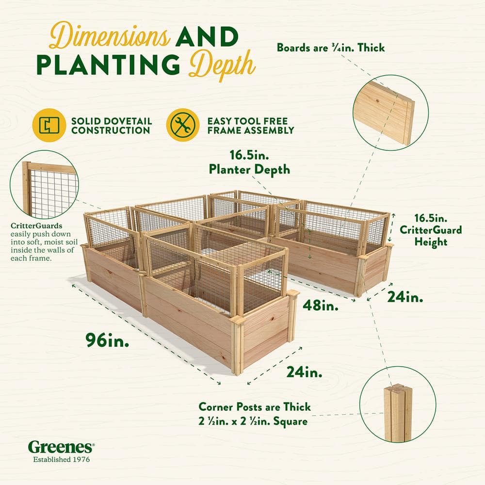 Greenes Fence 8 ft. x 8 ft. x 16.5 in. Premium Cedar U-Shaped Raised Garden Bed with CritterGuard Fencing RCUSBCG