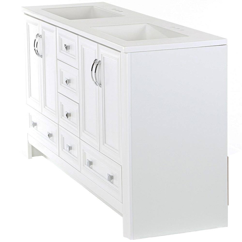 Glacier Bay Candlesby 60.25 in. W x 18.75 in. D Bath Vanity in White with Cultured Marble Vanity Top in White with 2 Sinks CD60P2-WH