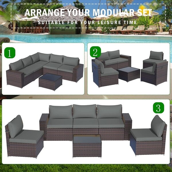 Kullavik Patio Furniture Set Sofa 6Piece Wicker Sectional Sofa Set，Outdoor Furniture Rattan Patio Sofa Conversation Set