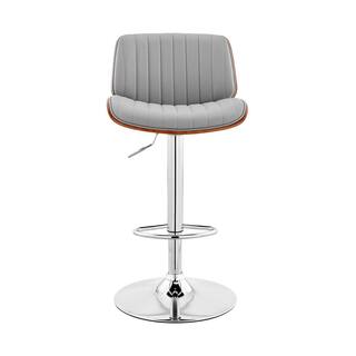 Armen Living Brock 24-33 in. Adjustable Height High Back Grey Faux Leather and Walnut Wood with Chrome Finish Bar Stool LCBCBAWAGR