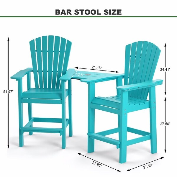 Beach Balcony Chair Barstool with Removable Table，WoodLike HDPE Backyard Garden Dining Chairs，Adirondack Arm Chairs Set of 2，