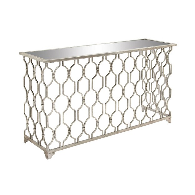 Contemporary Metal Pattern Console Table Silver Olivia amp May