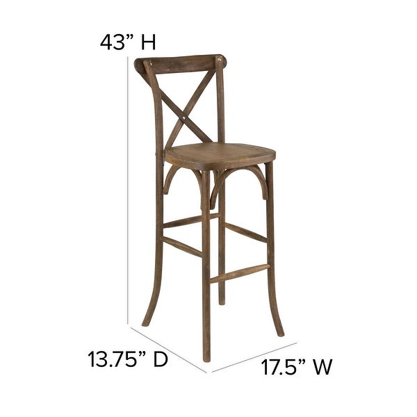 2 Pack HERCULES Series Dark Antique Wood Cross Back Barstool