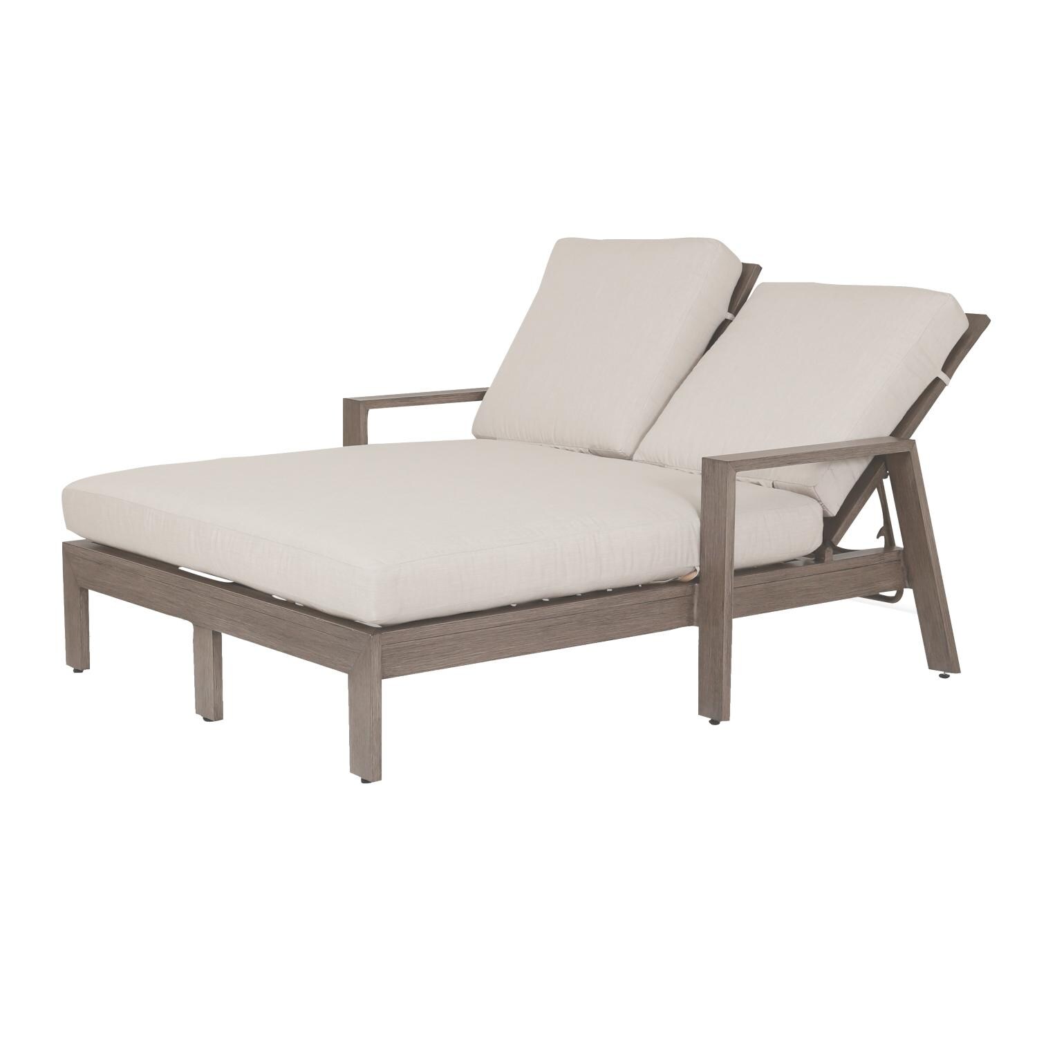 Laguna Aluminum Patio Double Chaise Lounge W/ Sunbrella Canvas Flax Cushions By Sunset West