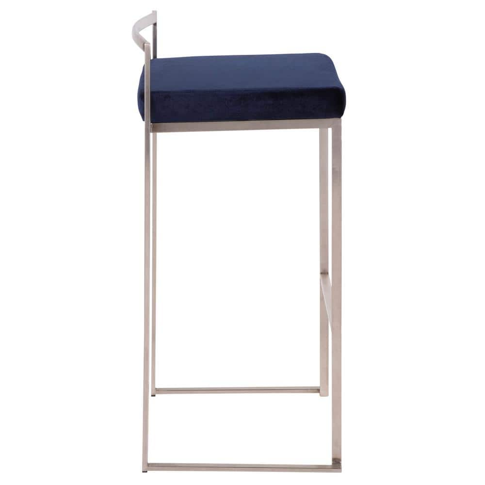 Lumisource Fuji 30 in. Stainless Steel Bar Stool with Blue Velvet Cushion (Set of 2) B30-FUJI VBU2