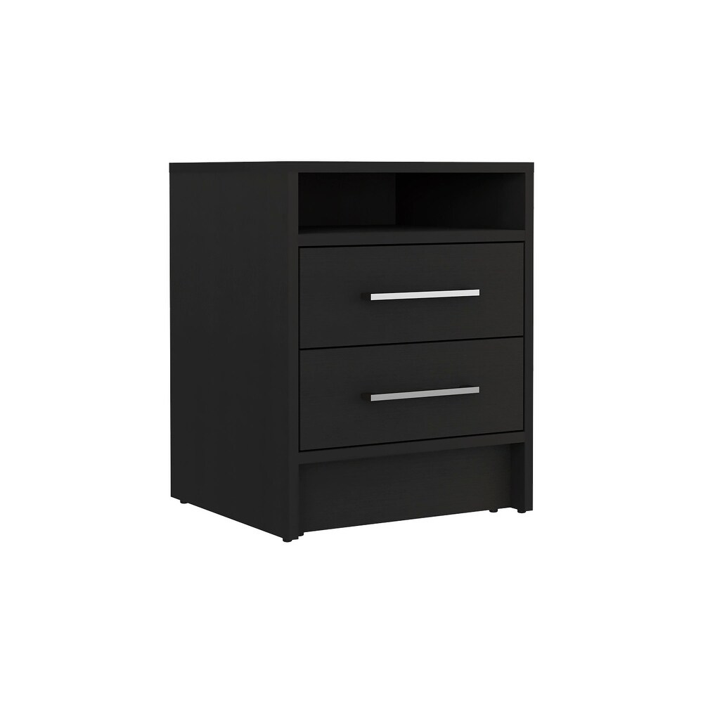 TUHOME Eter 2 Drawer Nightstand End Table with Metal Handles and Open Shelf