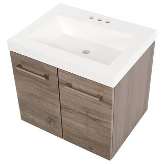 Domani Stella 24 in. W x 19 in. D Wall Hung Bath Vanity in White Washed Oak with Cultured Marble Vanity Top in White with Sink SL24P2-WO