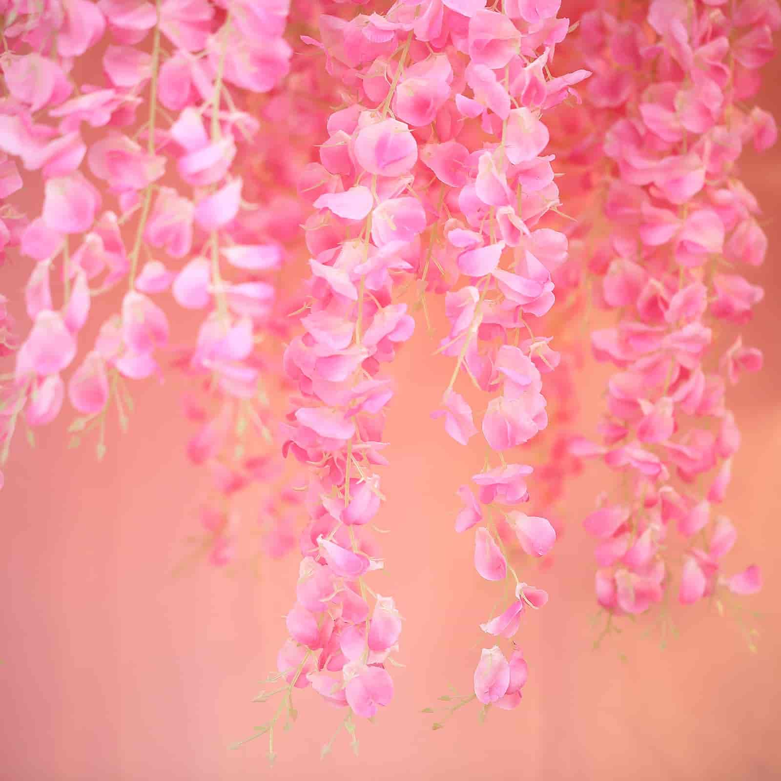 Pink Artificial Silk Hanging Wisteria Flower Garland Vines - Elaborated 5 Full Strands in 1 Bush 42