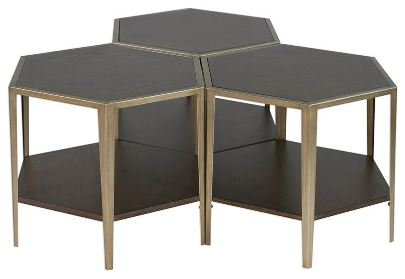 Bowery Hill Contemporary Geometric Accent End Table in Walnut   Transitional   Side Tables And End Tables   by Homesquare  Houzz