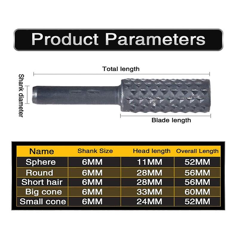 5Pcs Rotary Burr Set 1 / 4 Inch 6Mm Shank Drill Bits Rasp File Woodworking Cutter Chisel Shaped Rotating Embossed Grinding Head