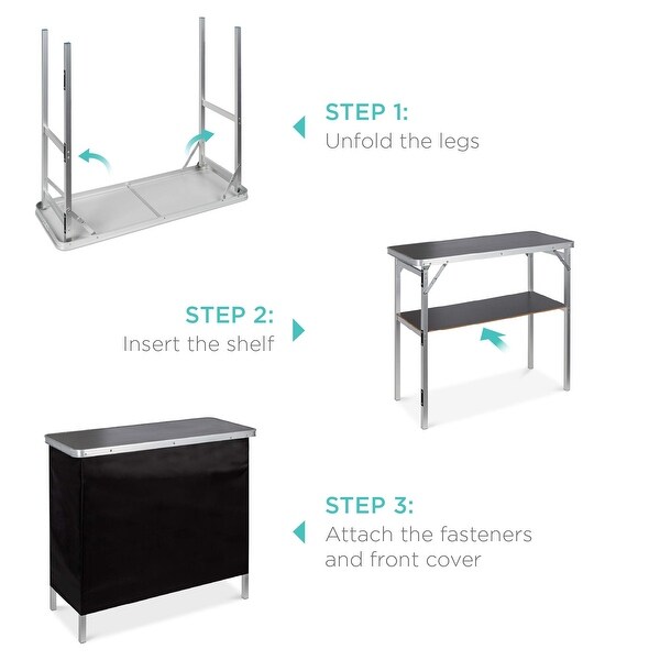 Portable PopUp Bar Table for In/Outdoor，Party，Picnic，Tailgate，Entertaining w/Carrying Case，Storage Shelf，Removable Skirt