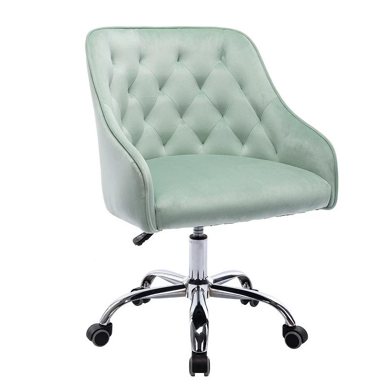 Office Chair with Padded Swivel Seat and Tufted Design， Mint Green