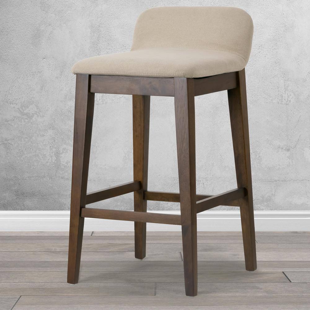 Glamour Home Atia Dark Brown Rubberwood Bar Heigh Barstool with Low Back Fabric Seat (Set of 2) GHSTL-1511