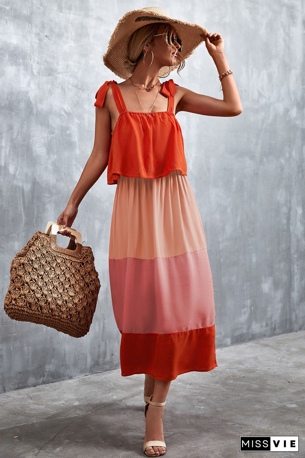 Tie Strap Color Block Maxi Dress