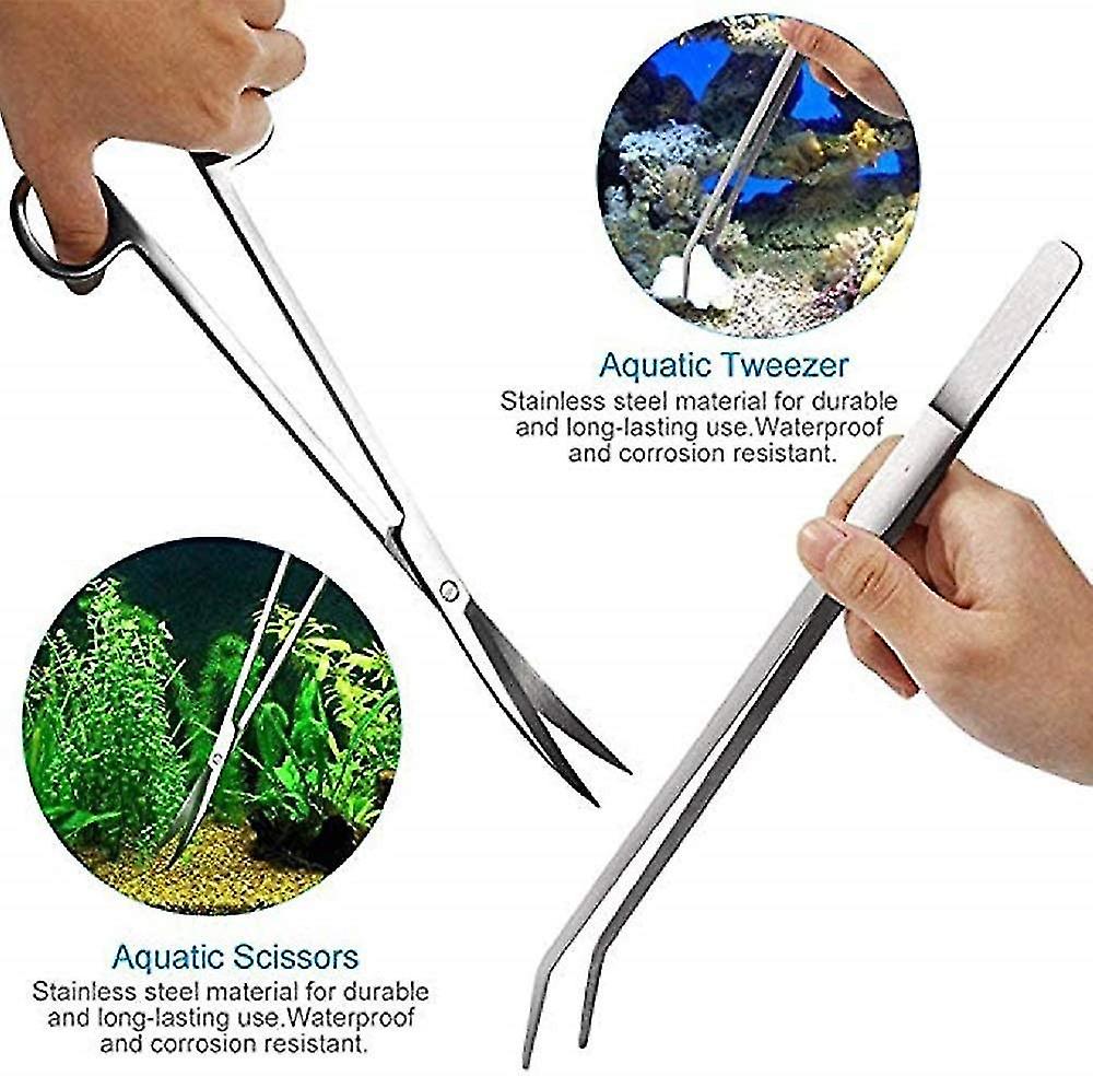 5 In 1 Aquarium Scissors， Tank Tweezers Scissors Spatula Tool Set， Stainless Steel