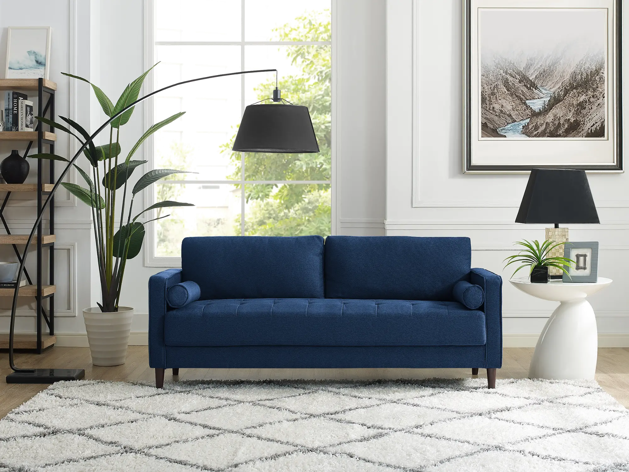 Lawrence Mid-Century Modern Navy Blue Sofa