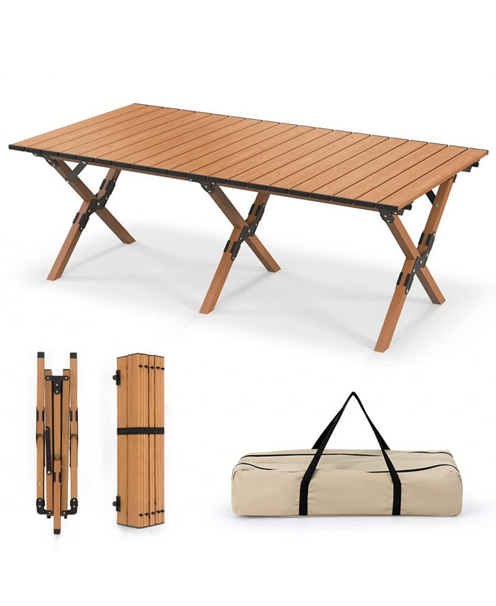 SUGIFT Folding Lightweight Aluminum Camping Table with Wood Grain