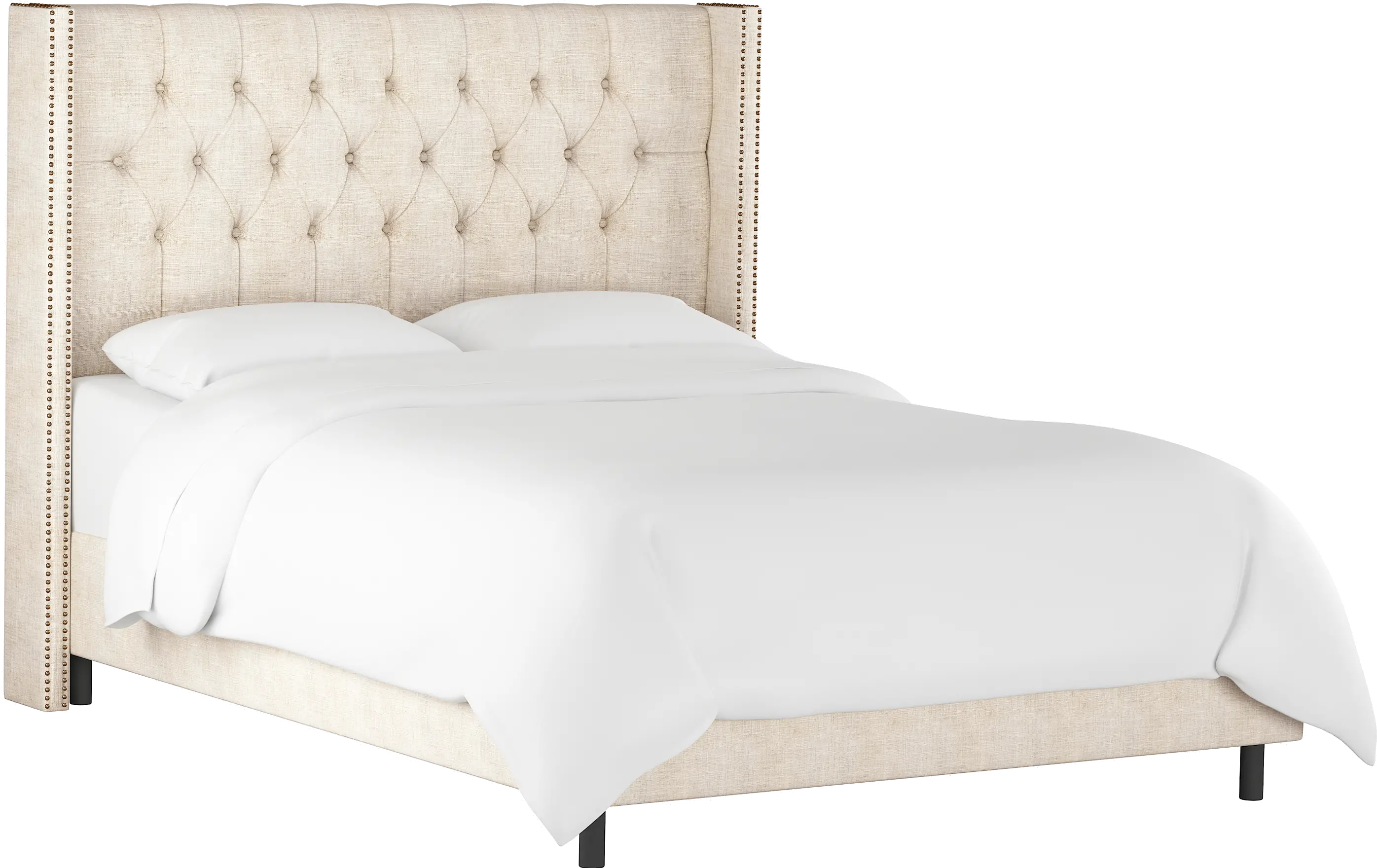 Abigail Ivory Diamond Tufted Wingback Queen Bed - Skyline Furniture